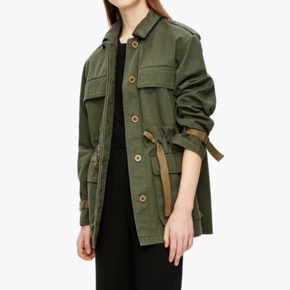 THEORY Utility Army Jacket Khaki green Myrtle Cotton w fish tail Size Large
